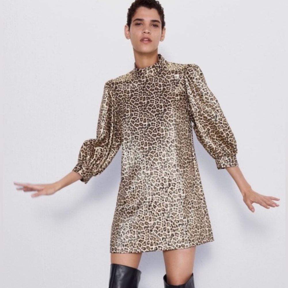 ZARA METALLIC LEOPARD DRESS